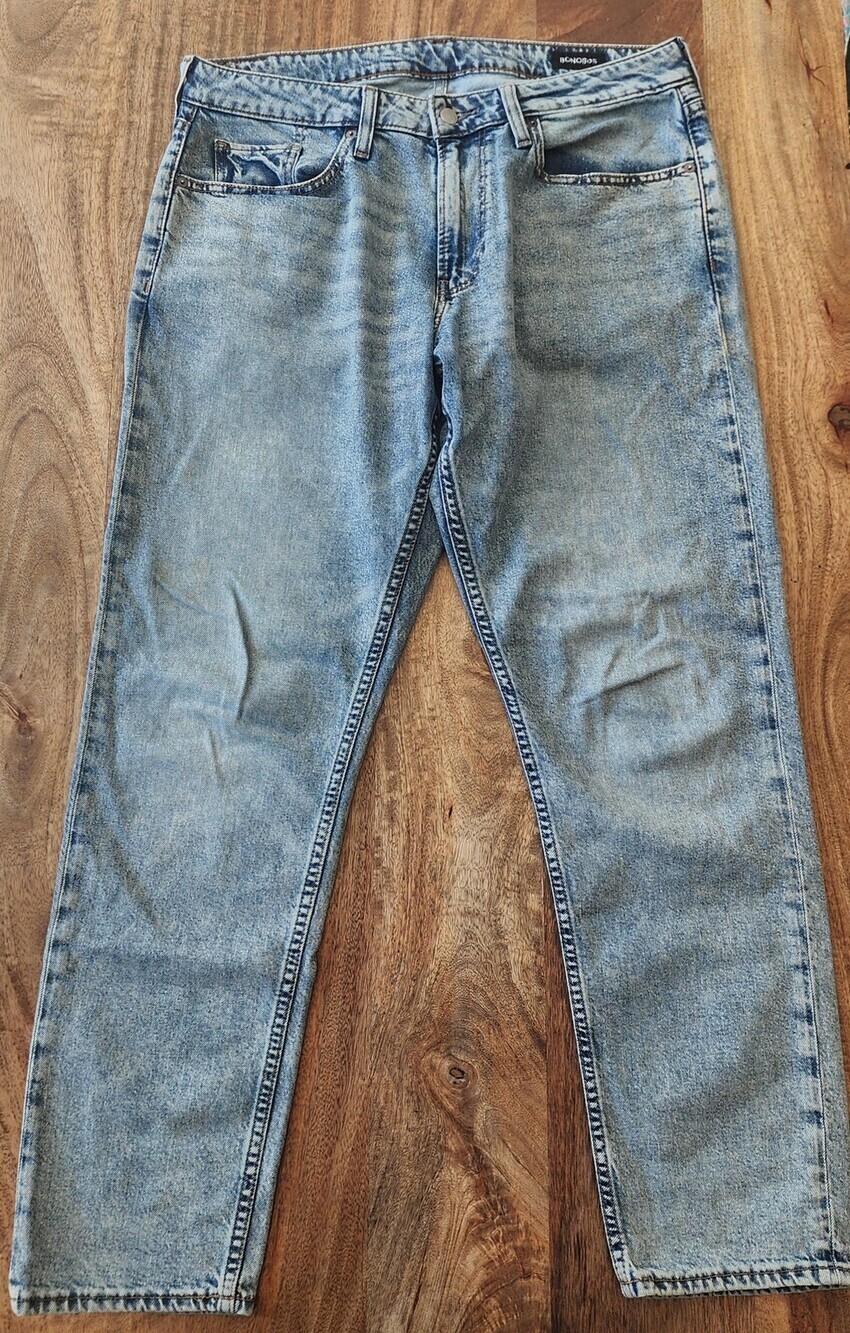Bonobos Jeans Mens 33x32 Blue Light Wash Straight Tapered Stretch Denim Mid Rise
